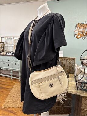Gianni Bernini Cream beige Crossbody Bag with Taupe Trim